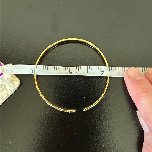 Our Spare Change Gold Floral Engraved Adjustable Bangle Bracelet - Picture 5 of 8